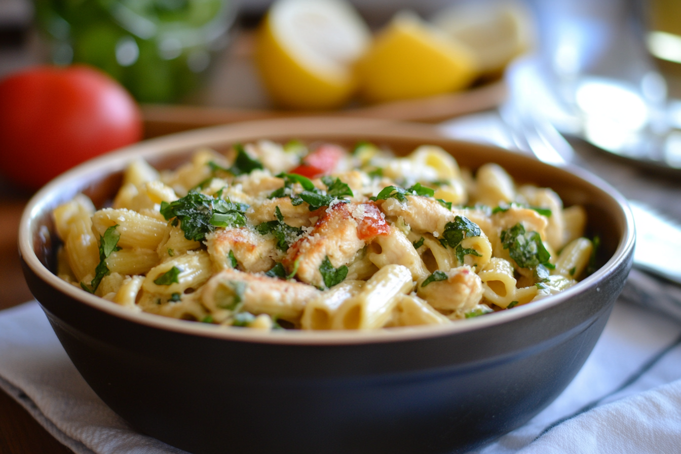 Pasta con pollo al limón