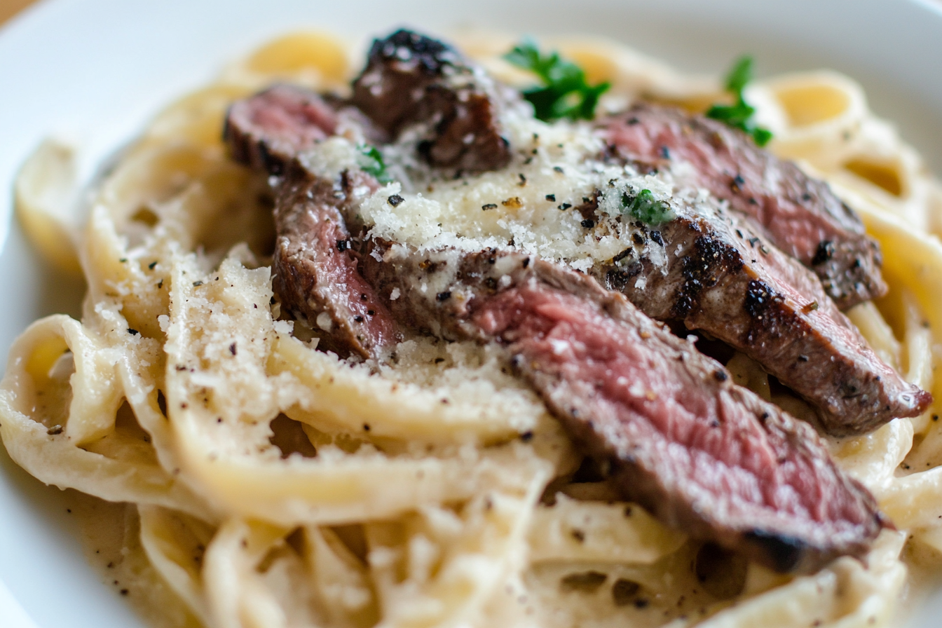 Pasta cremosa con carne de ajo