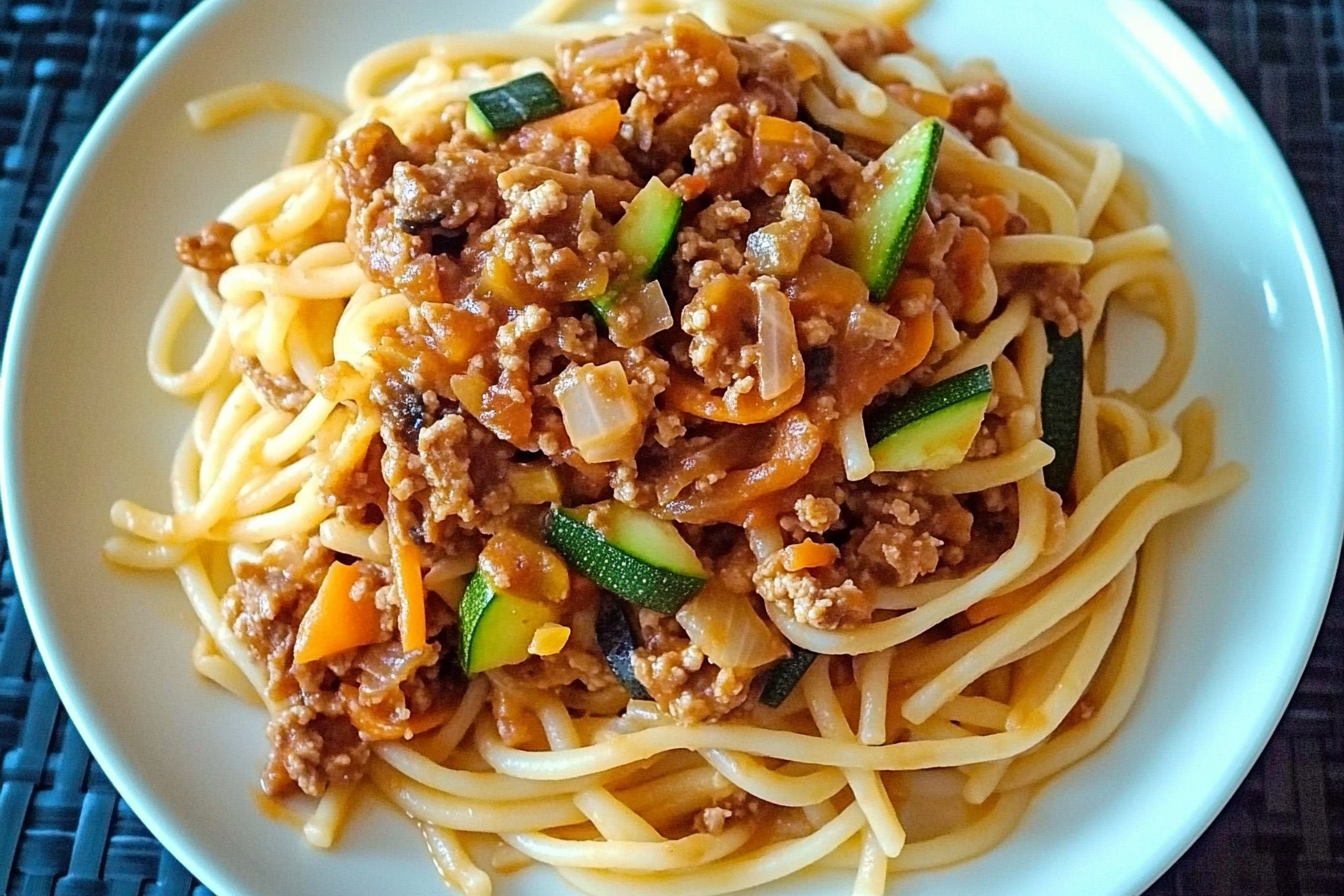 Pasta integral con carne y verduras