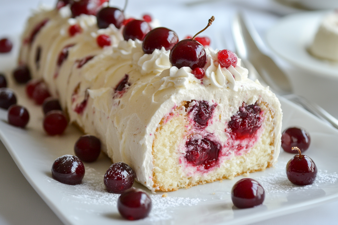 Pastel enrollado de cereza y queso