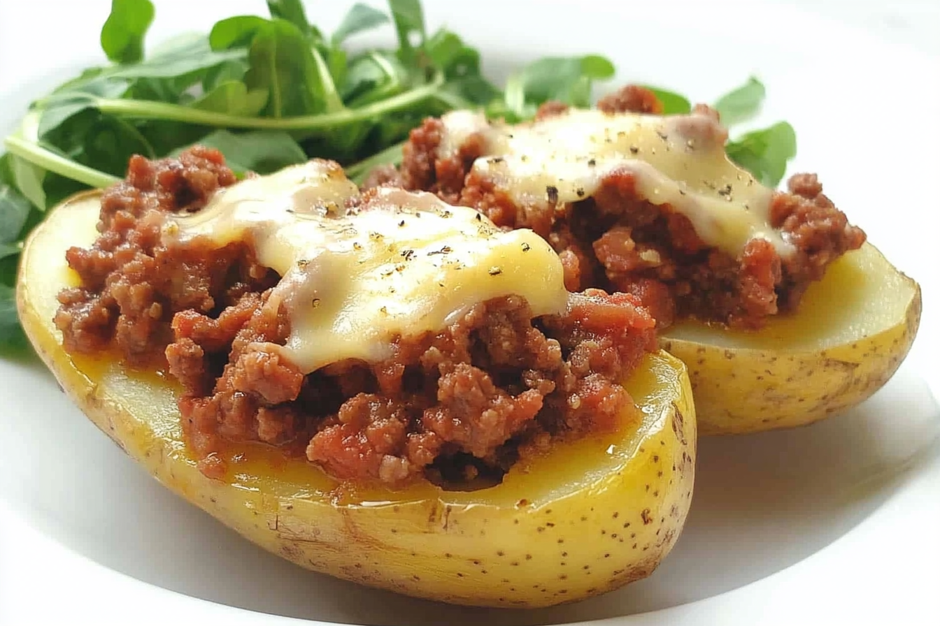 Patatas rellenas de carne y queso