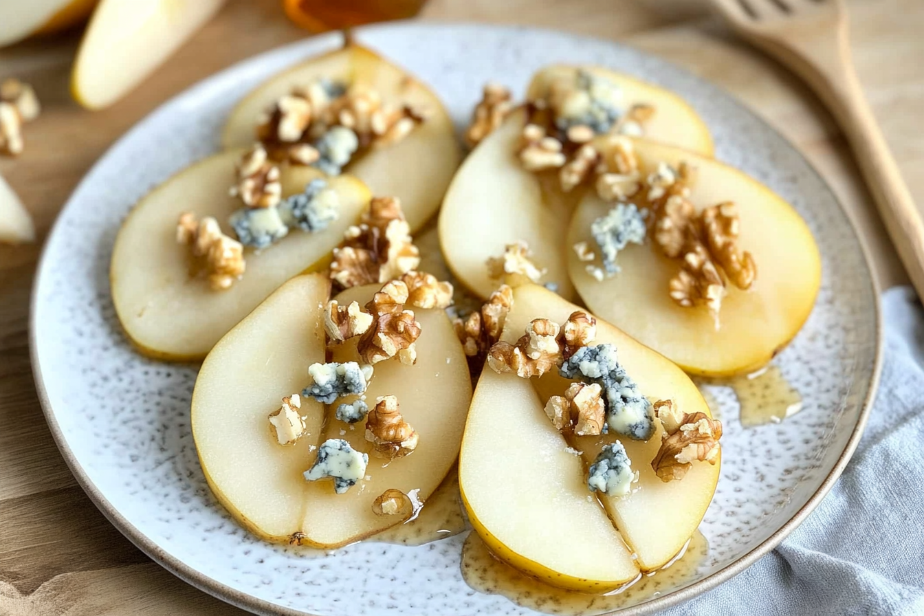 Peras con queso azul y nueces