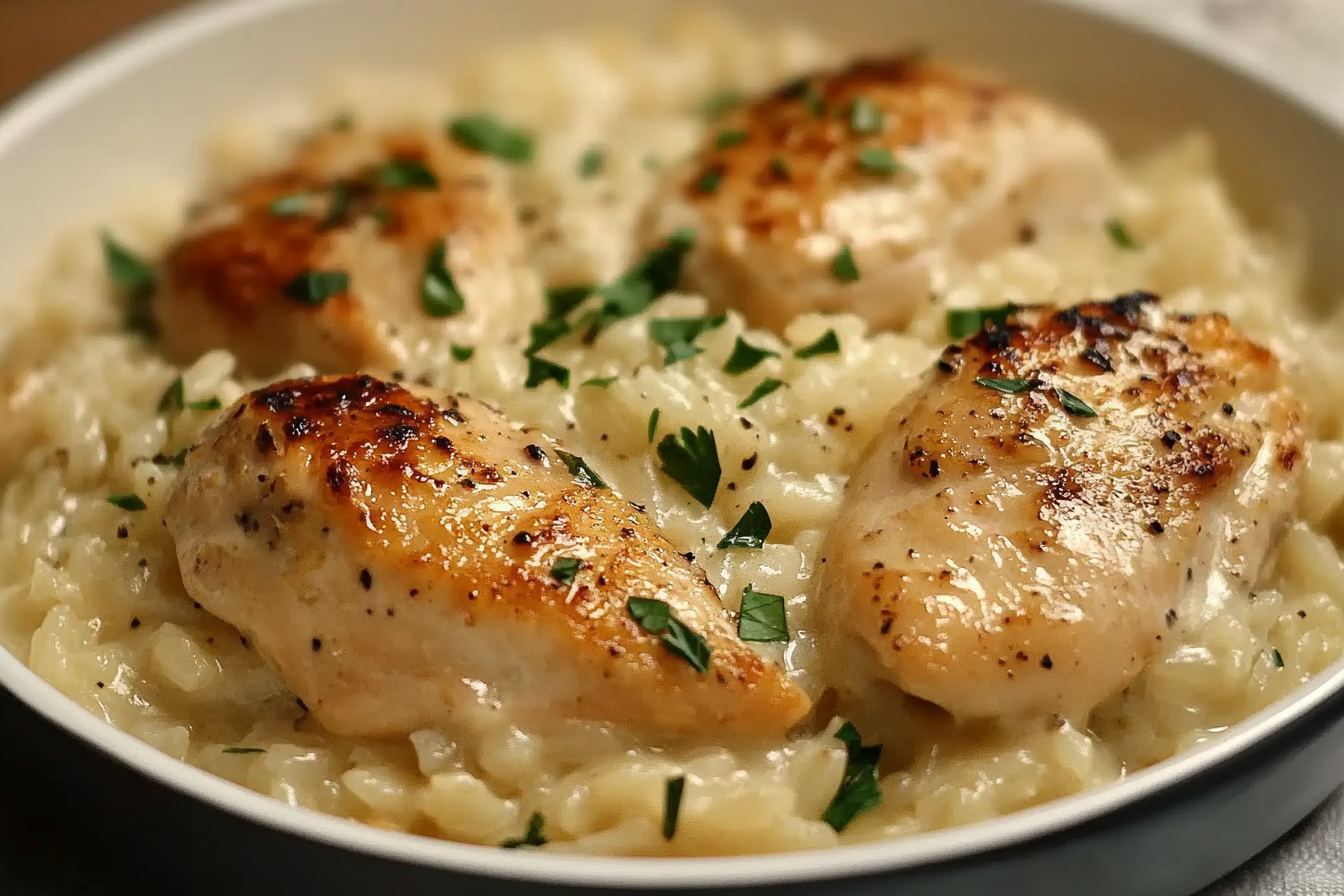 Pollo cremoso con arroz parmesano