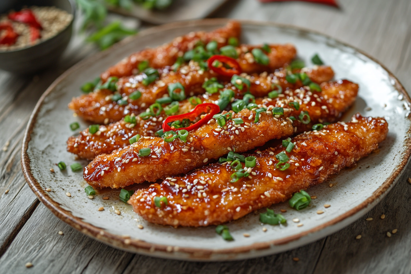 Pollo crujiente con miel y chile
