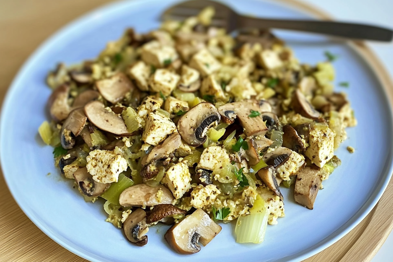 Revuelto de tofu con champiñones