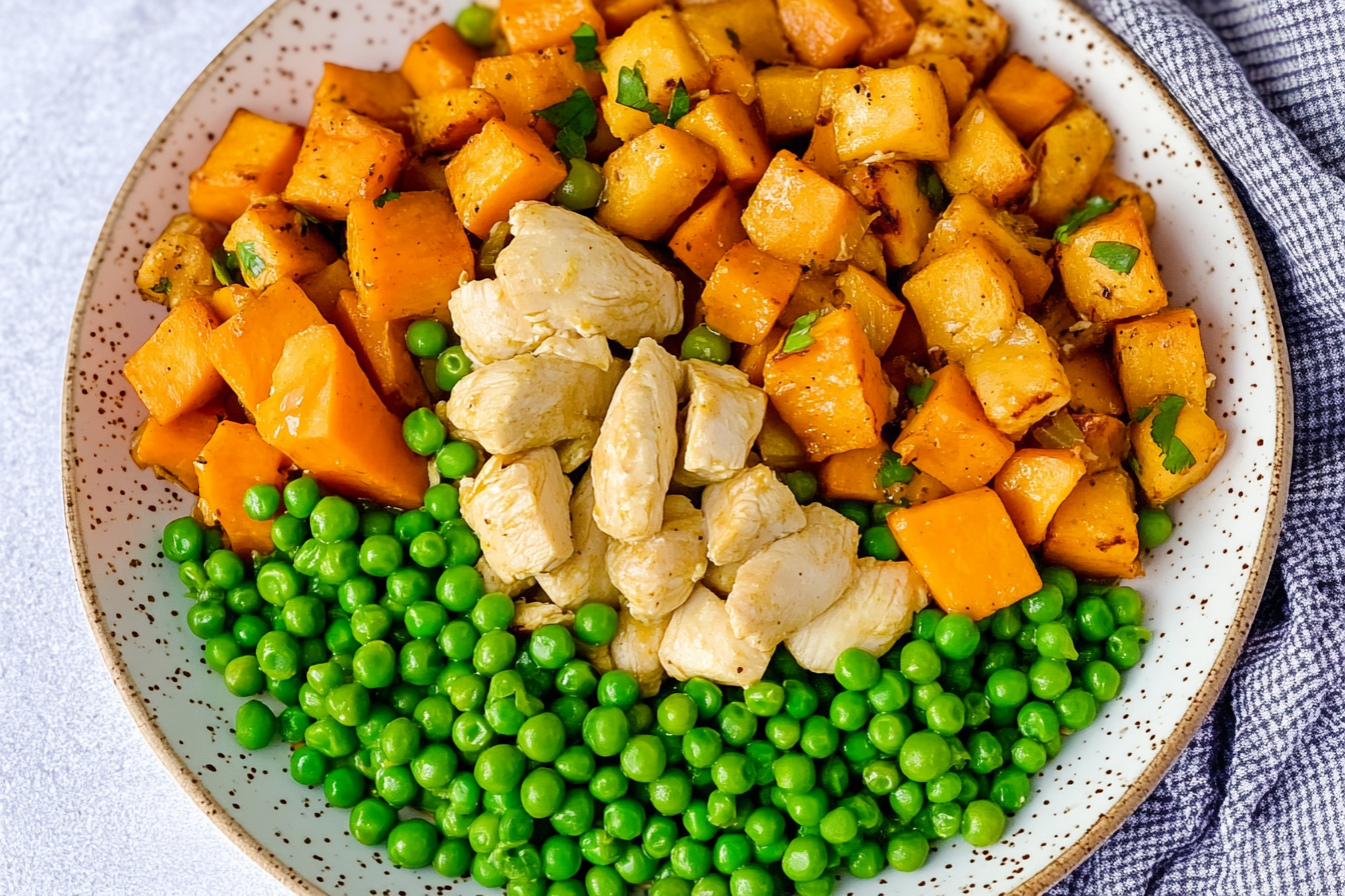 Salteado de pollo y guisantes