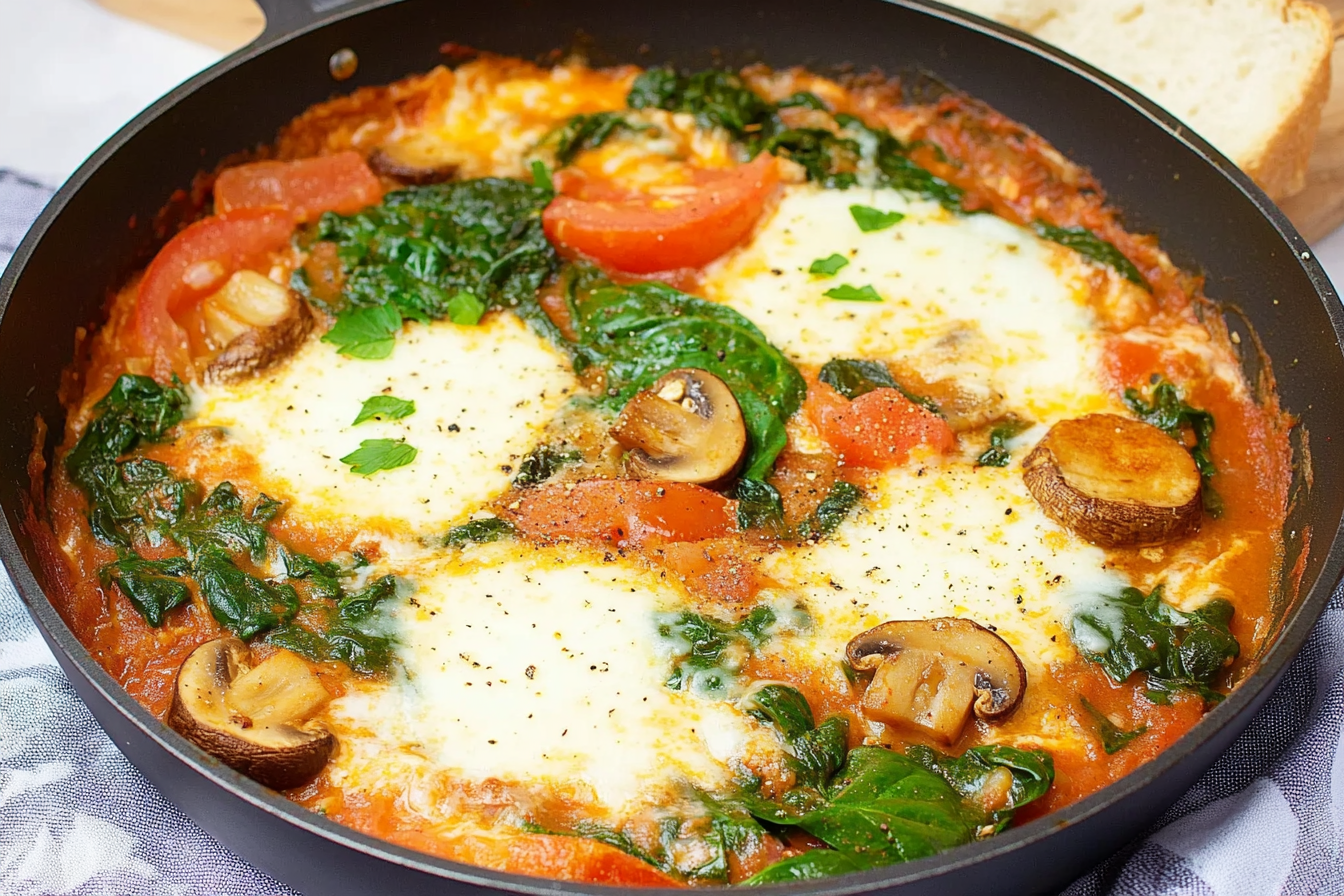 Sartén de espinacas y champiñones