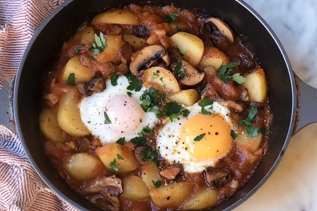 Sartén de huevos con champiñones