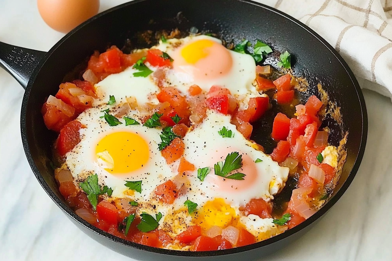 Sartén de huevos con tomate