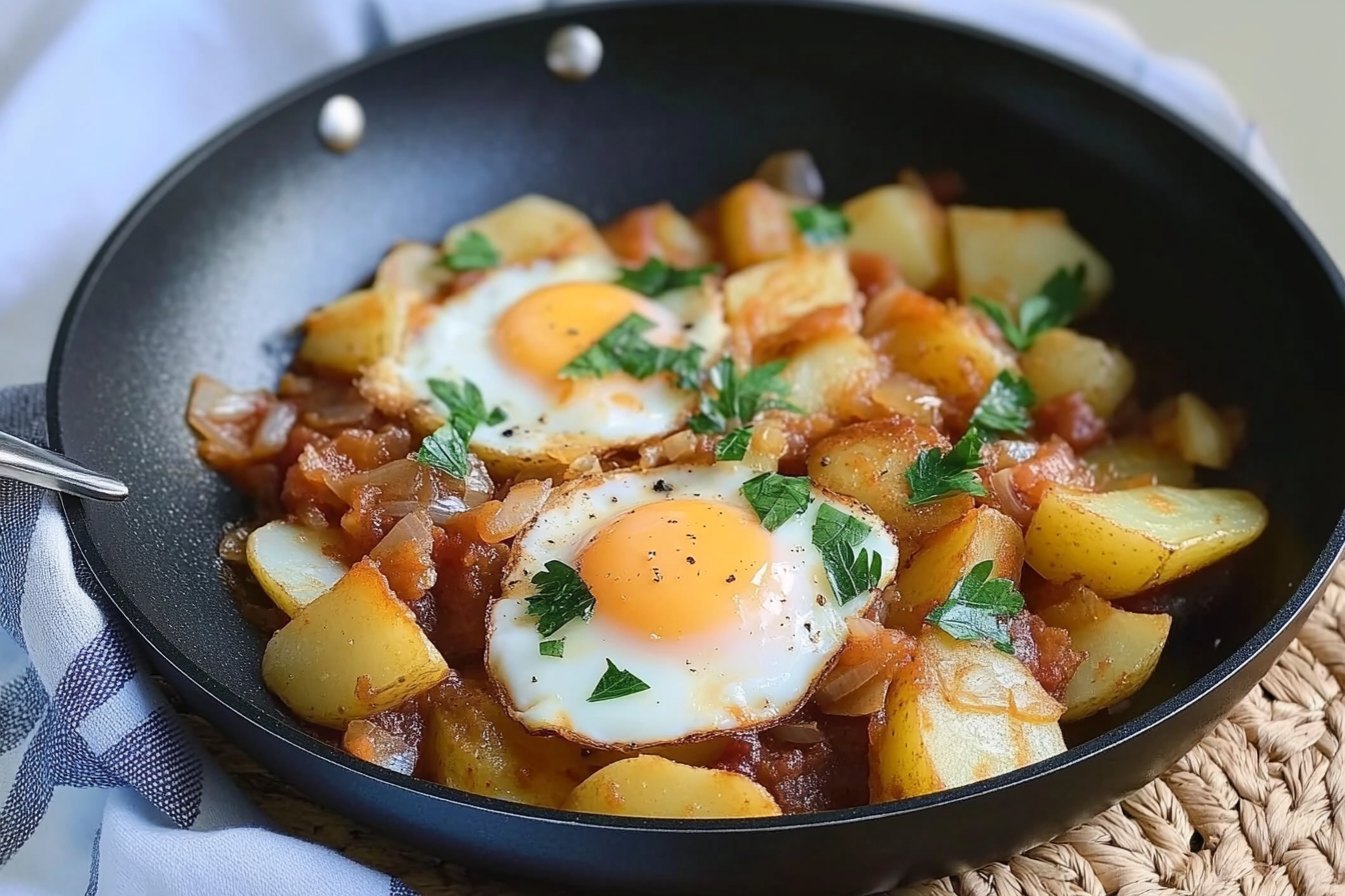 Sartén de patatas y huevos