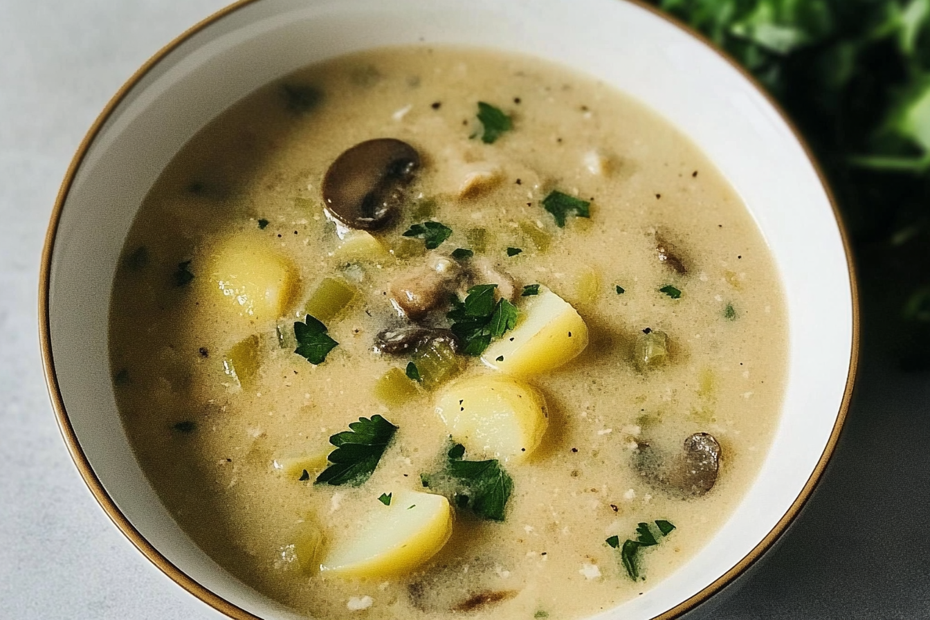 Sopa cremosa de patata y champiñones
