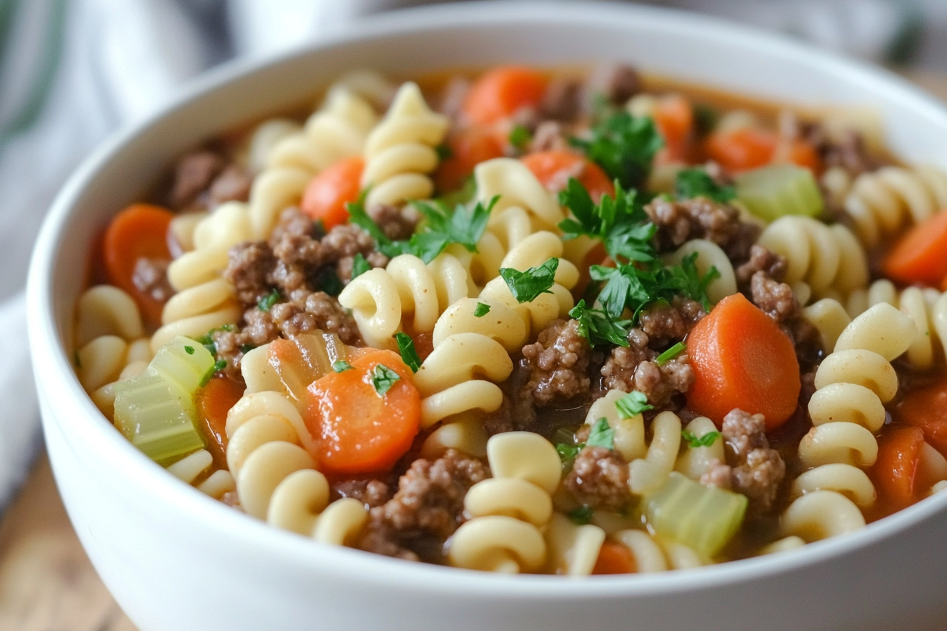 Sopa de fideos con hamburguesa
