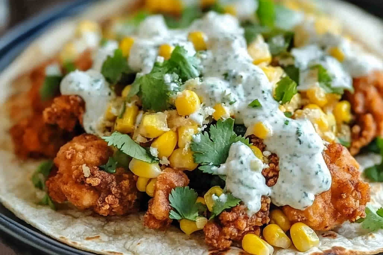 Tacos de pollo frito y elote