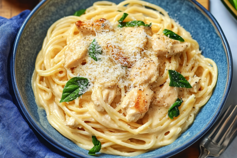 Pollo al ajo con linguini