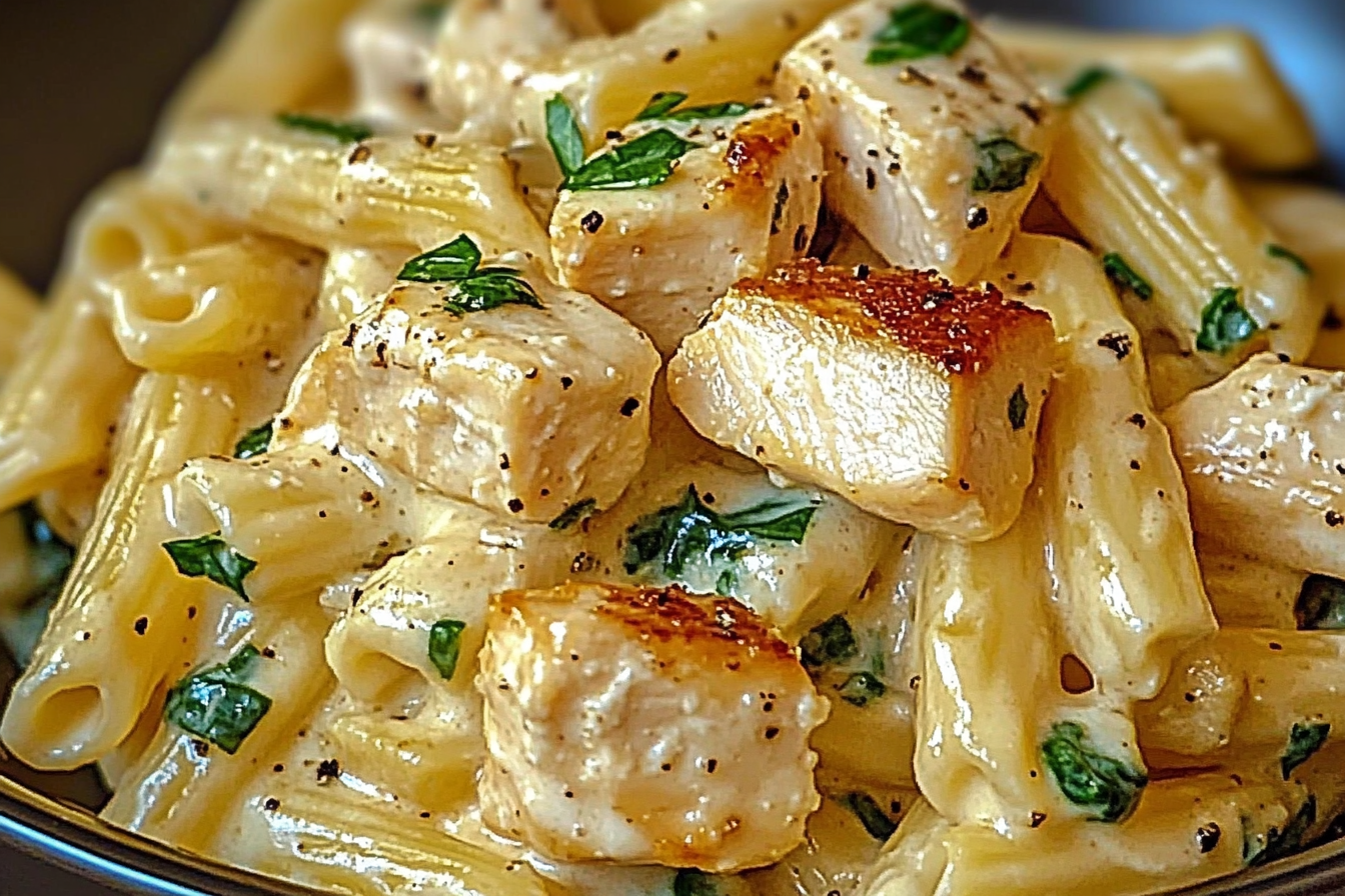 Pasta cremosa con pollo y ricotta