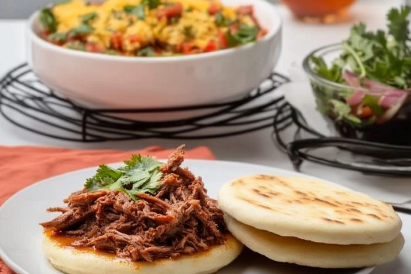 Arepas con carne desmechada
