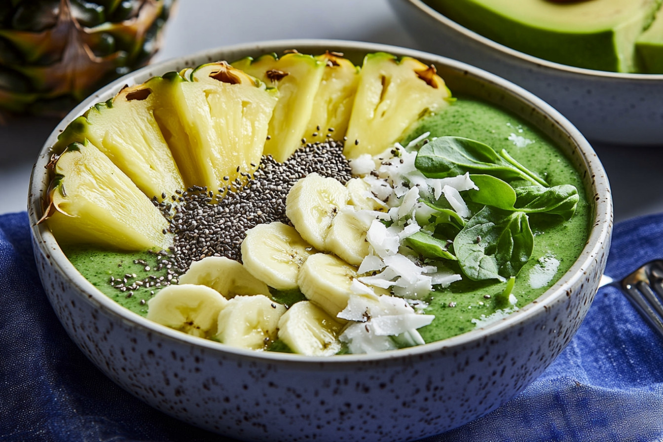 Bol de smoothie verde tropical