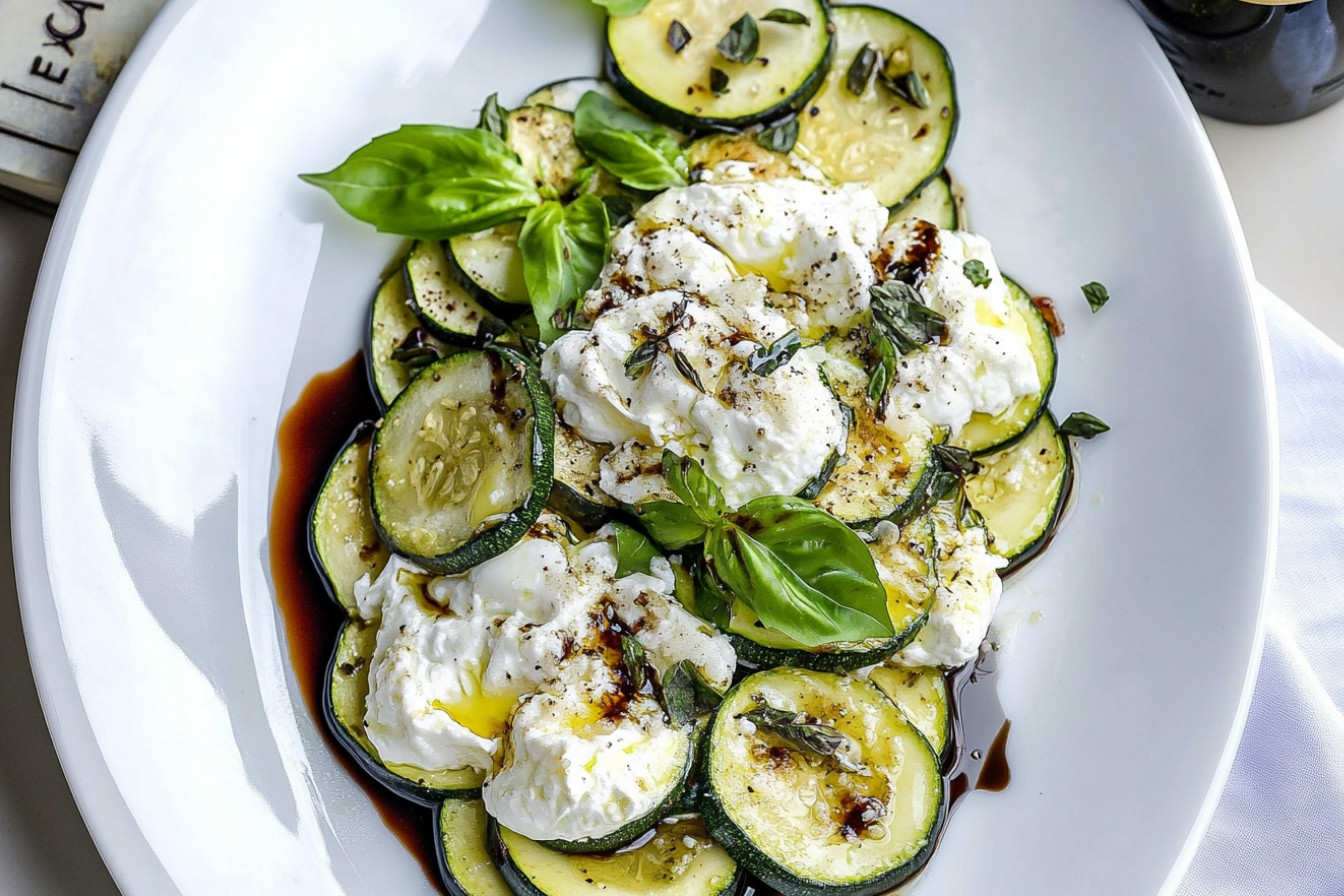 Calabacín con burrata y albahaca