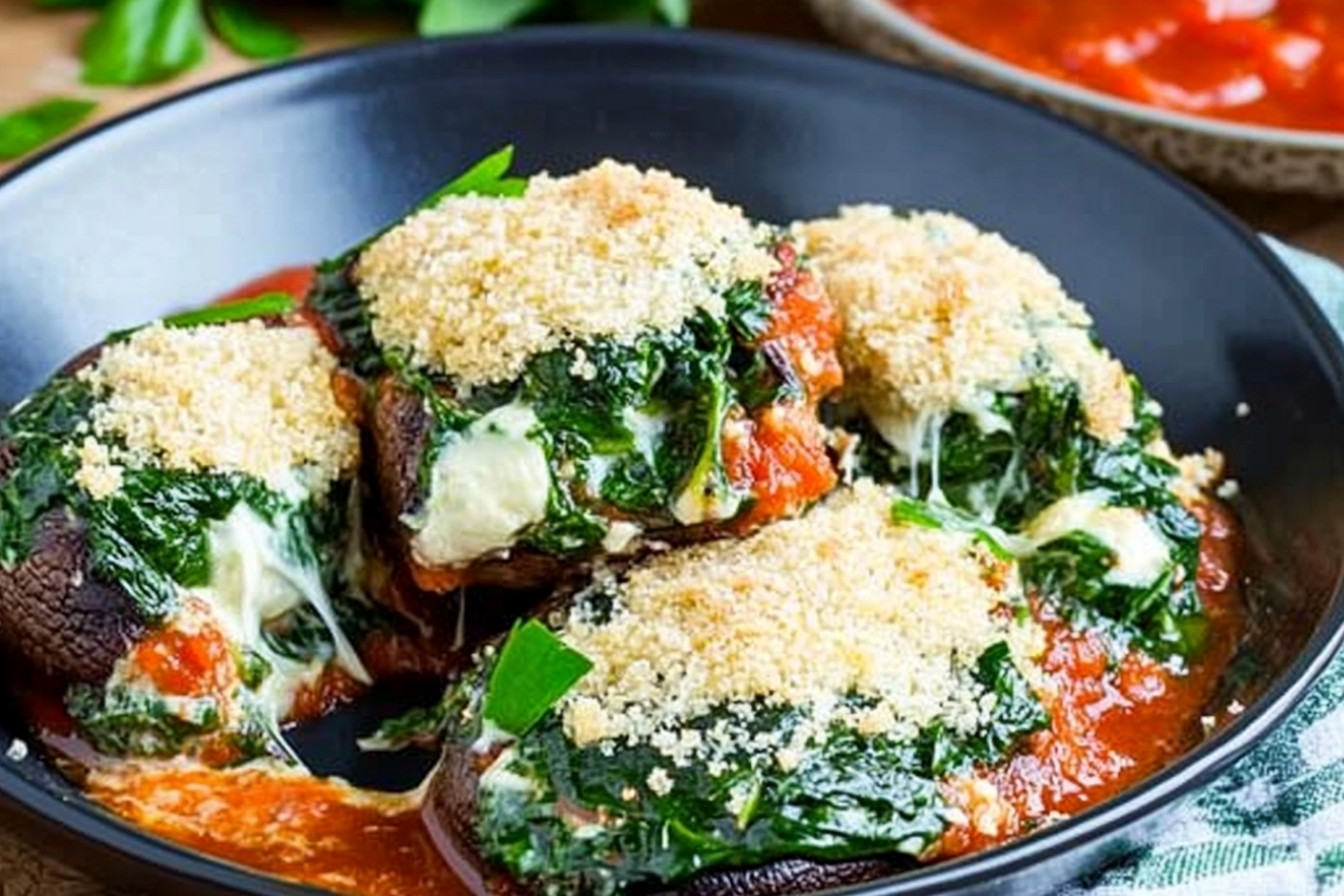 Champiñones rellenos de espinacas