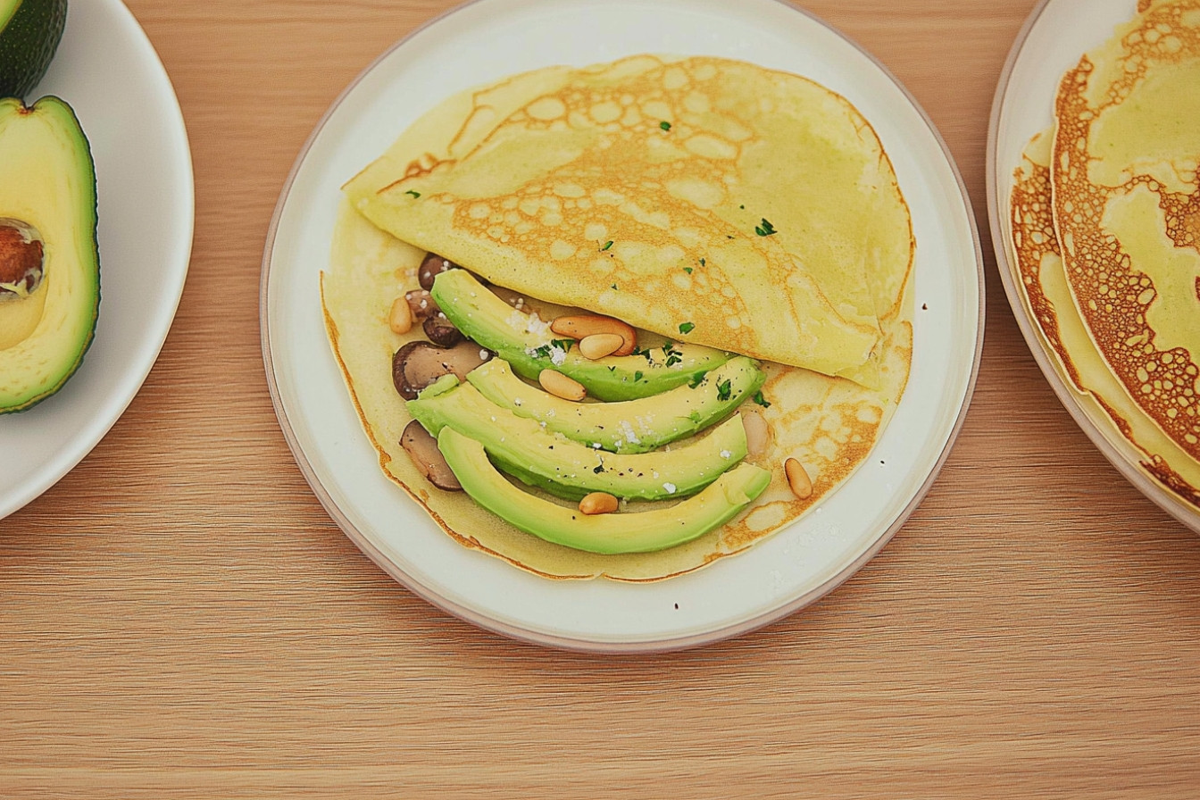 Crepes rellenos de aguacate y champiñones