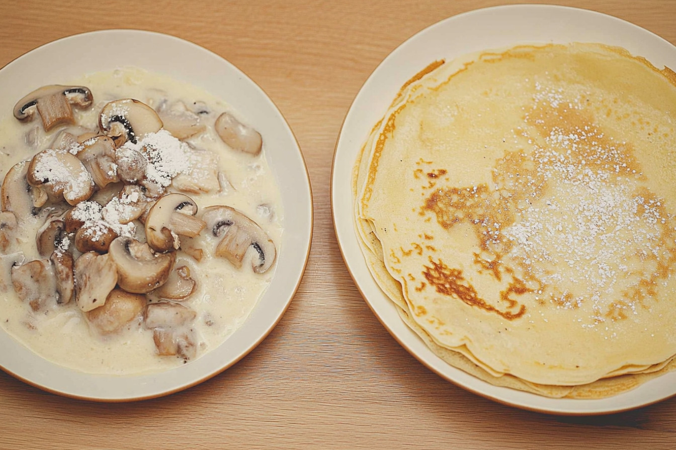 Crepes rellenos de pollo y champiñones