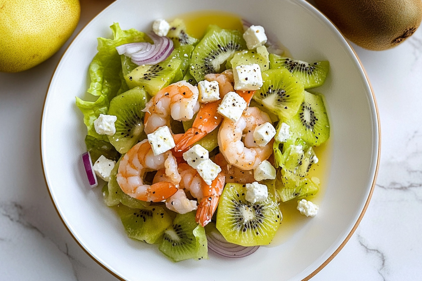 Ensalada de langostinos y kiwi