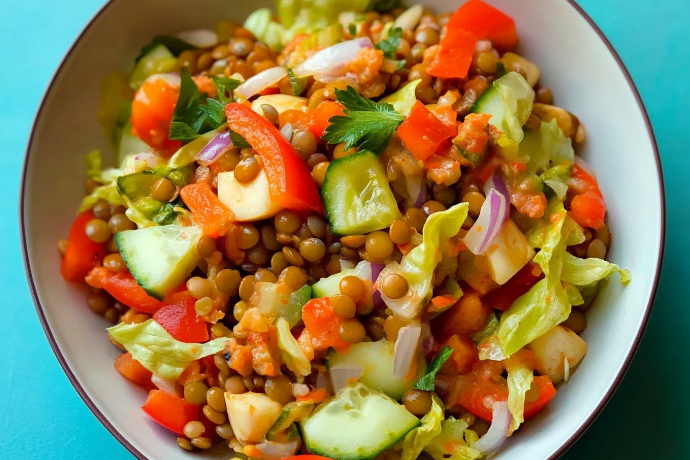 Ensalada fácil de lentejas y pepino
