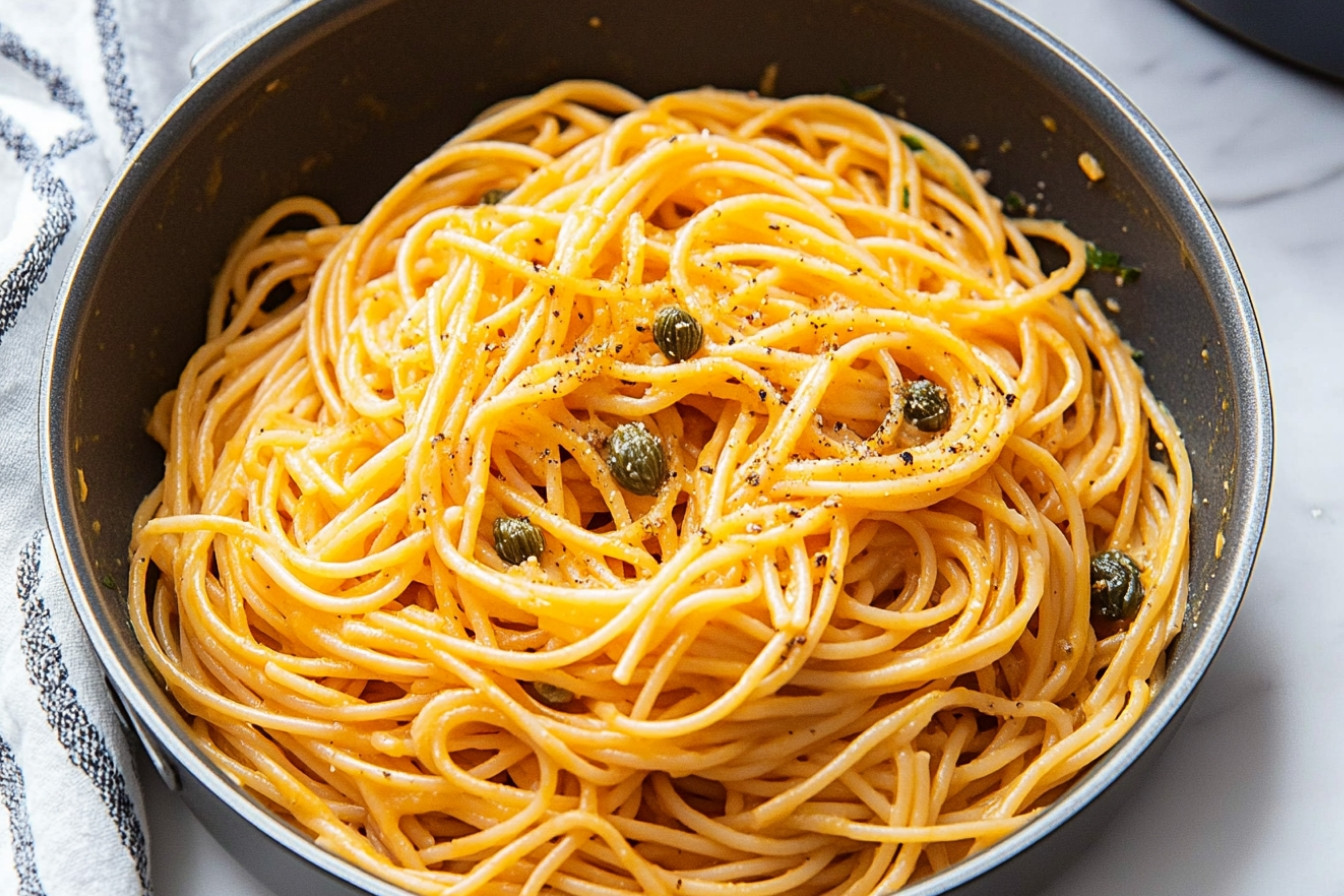 Espaguetis con anchoas y alcaparras