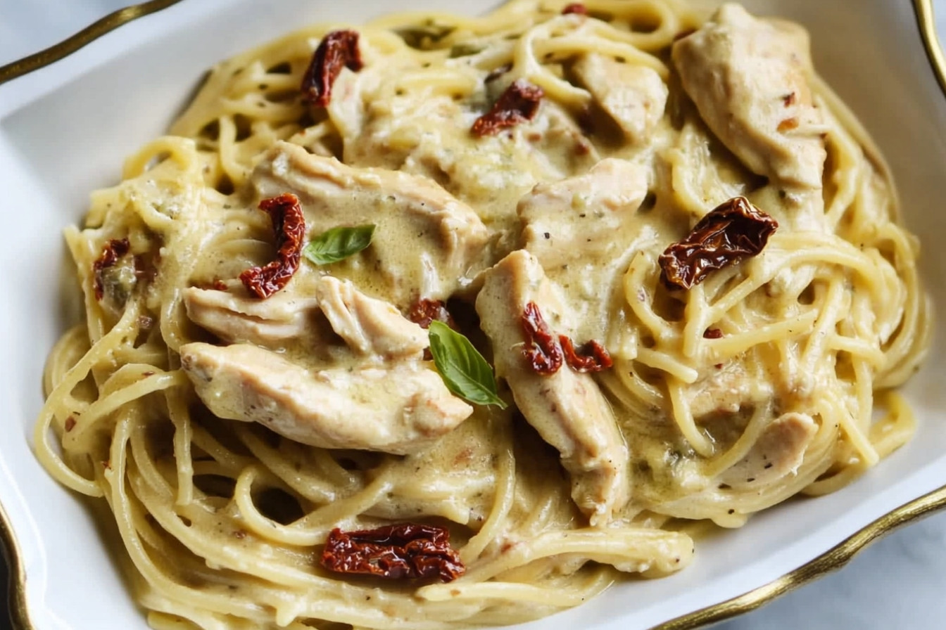 Espaguetis cremosos con pollo