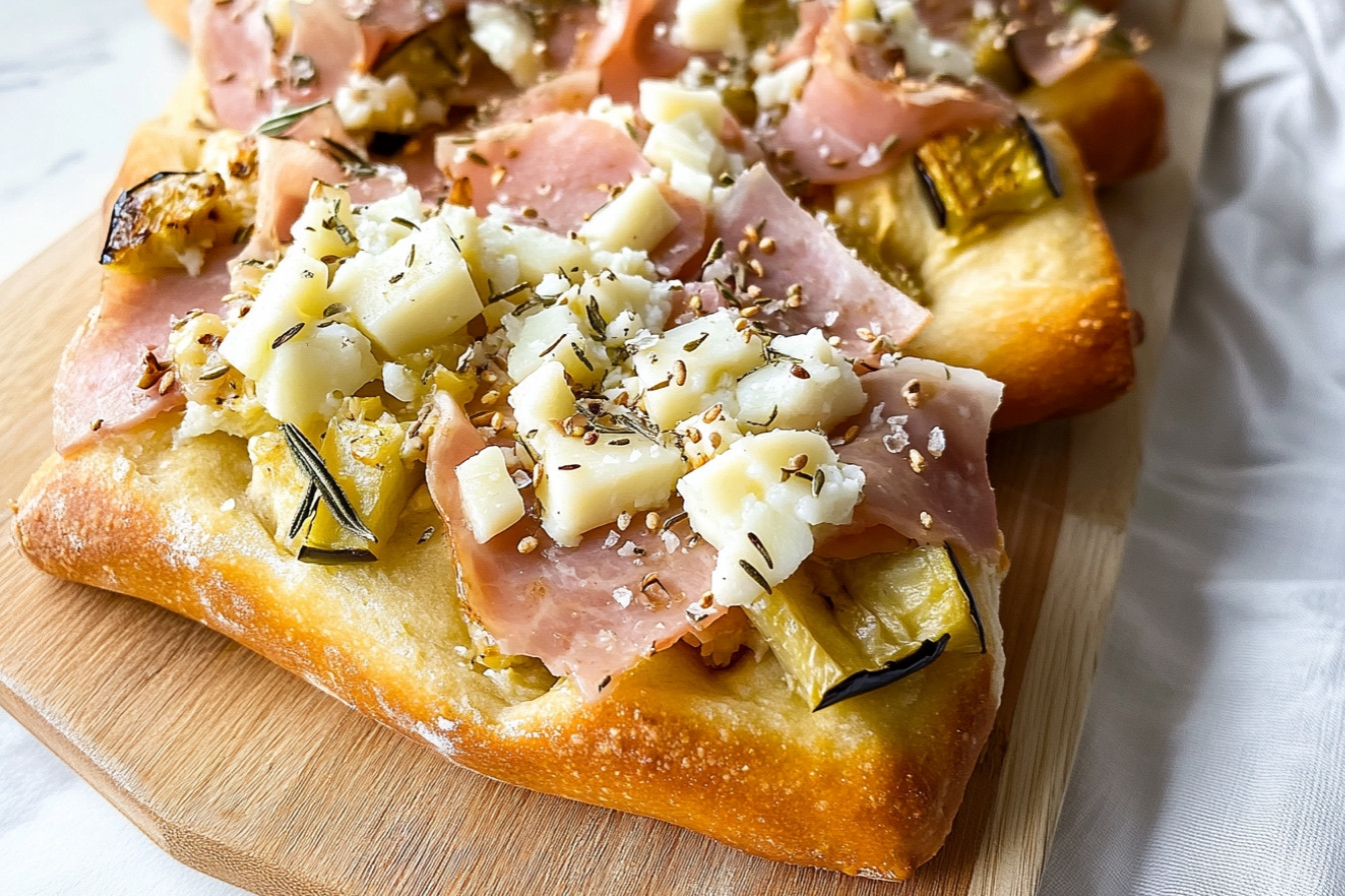Focaccia de berenjena y mortadela