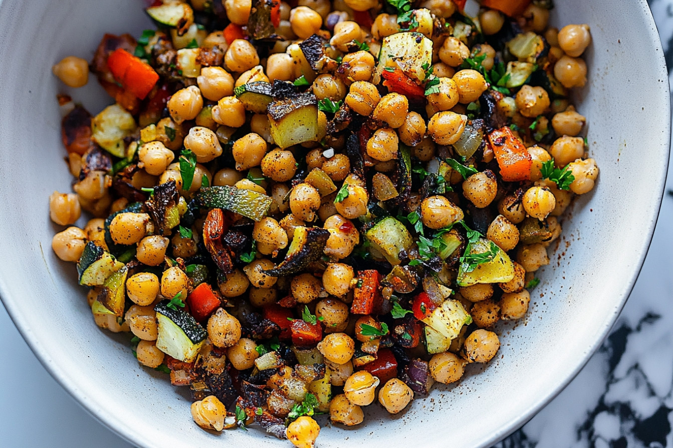 Garbanzos con verduras en airfryer