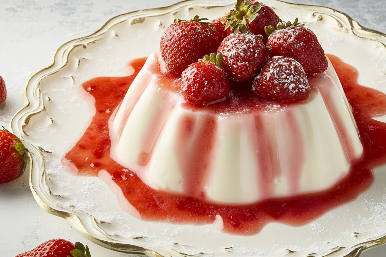 Gelatina de yogur griego y fresas