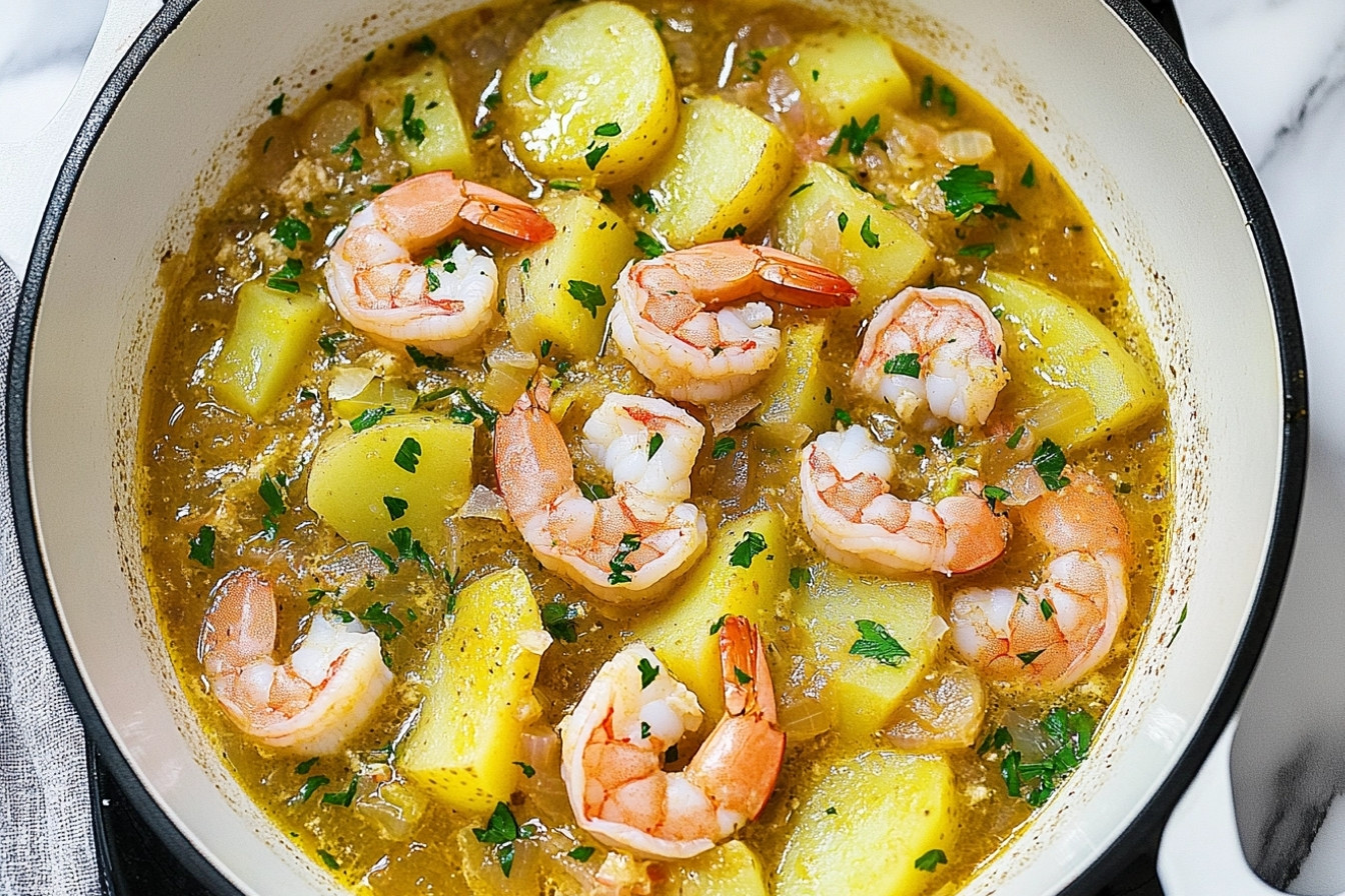 Guiso de gambas y patata