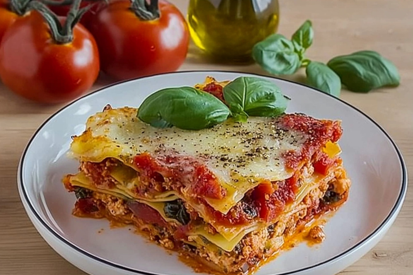 Lasagna veraniega con tomate y albahaca