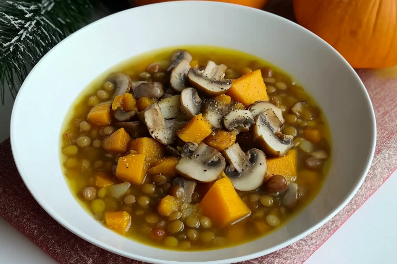 Lentejas con calabaza y setas