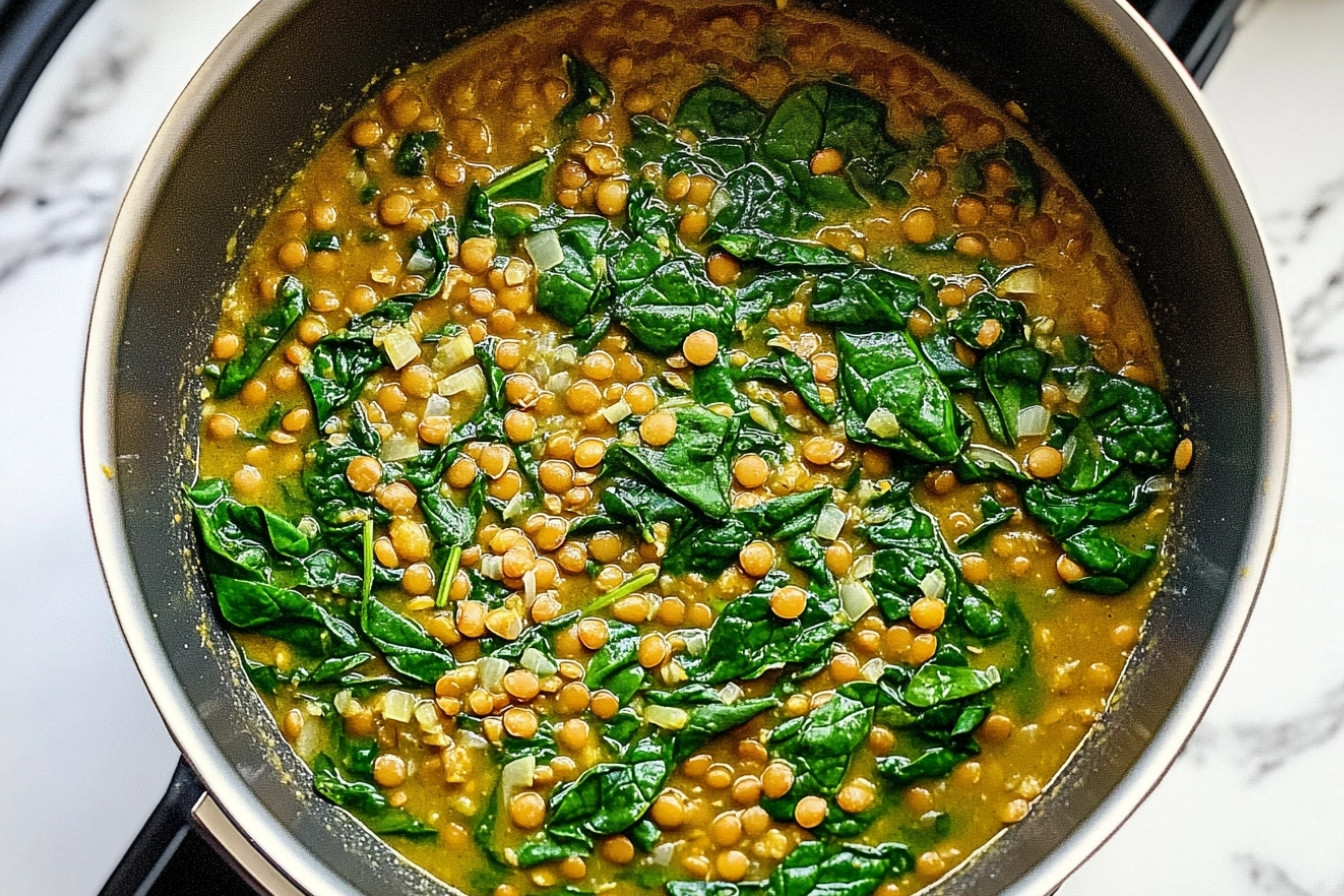 Lentejas con espinacas y curry