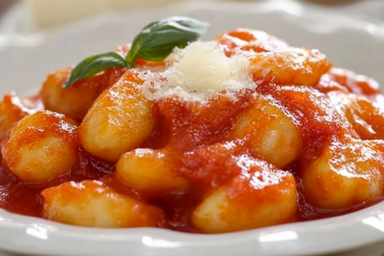Ñoquis con tomate y escamas