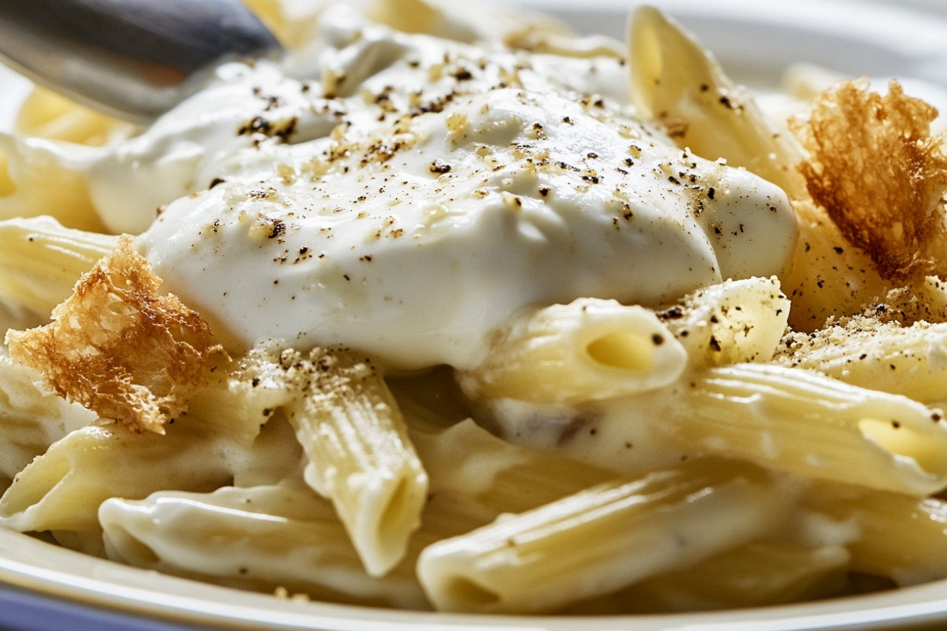 Pasta con ajo y yogur