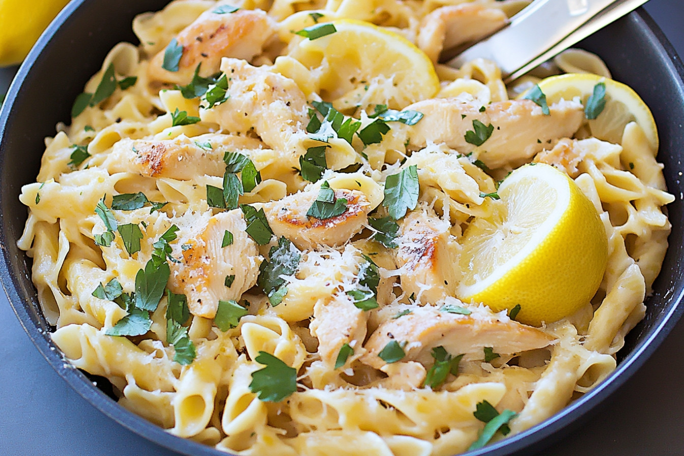 Pasta de pollo al limón