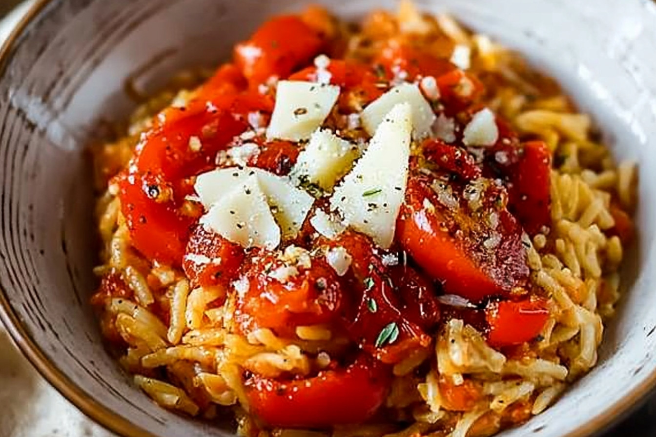 Pastasotto de tomate con pimientos