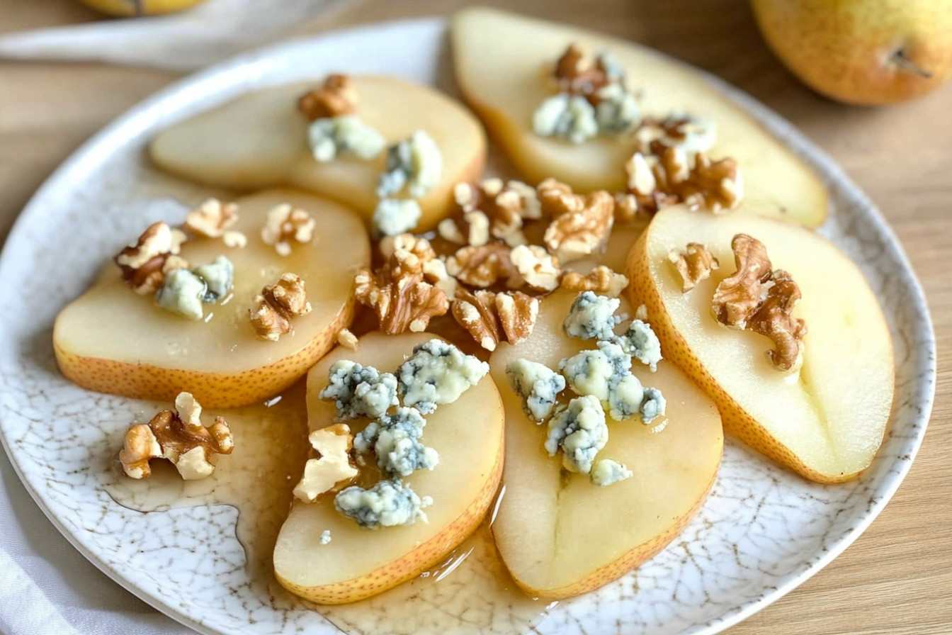 Peras con queso azul y nueces