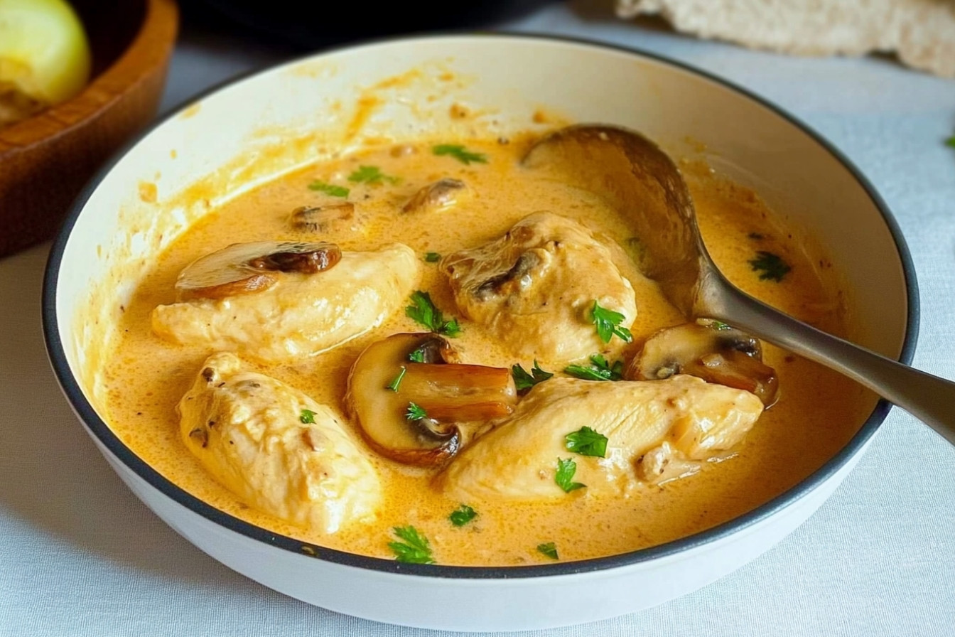Pollo a la crema con champiñones