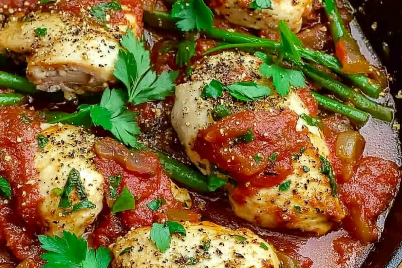 Pollo a la sartén con tomate