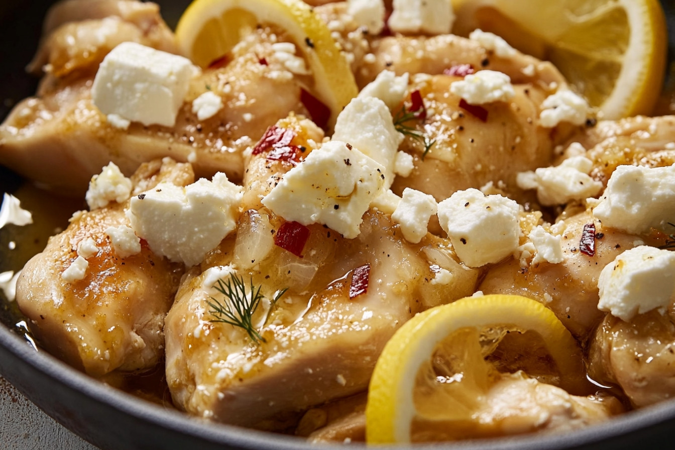 Pollo al limón marinado con feta