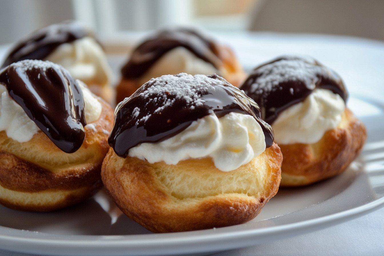 Profiteroles de nata y chocolate