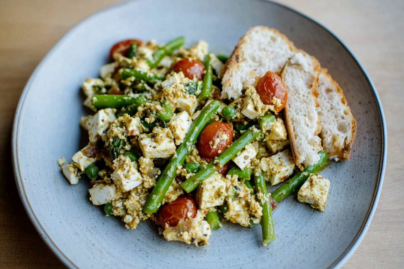 Revuelto de tofu con espárragos