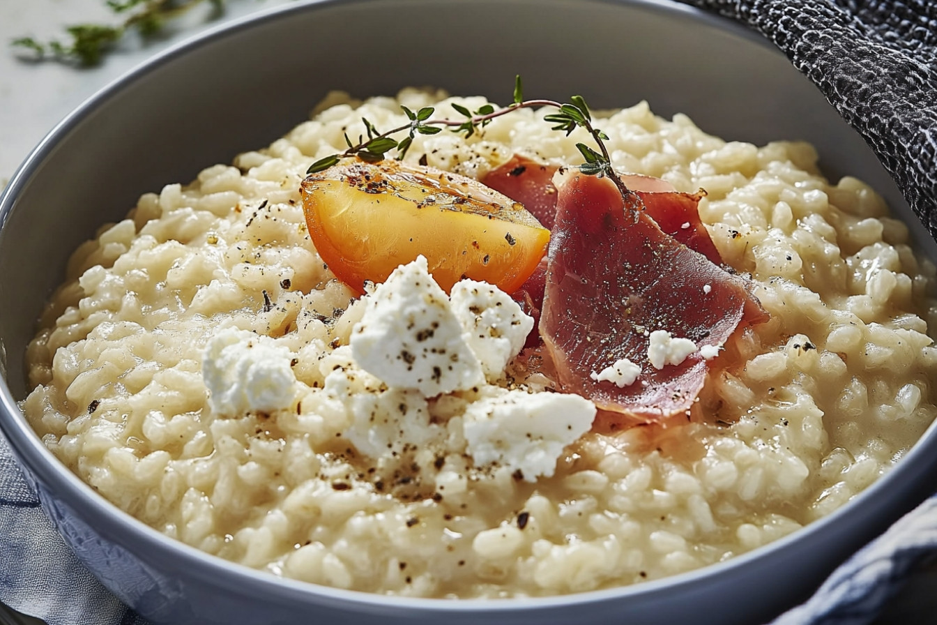 Risotto con prosciutto y feta
