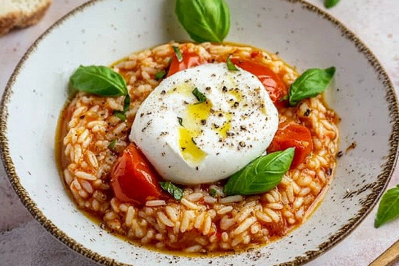 Risotto de tomate con burrata