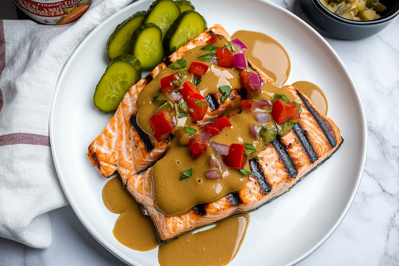 Salmón a la plancha con salsa
