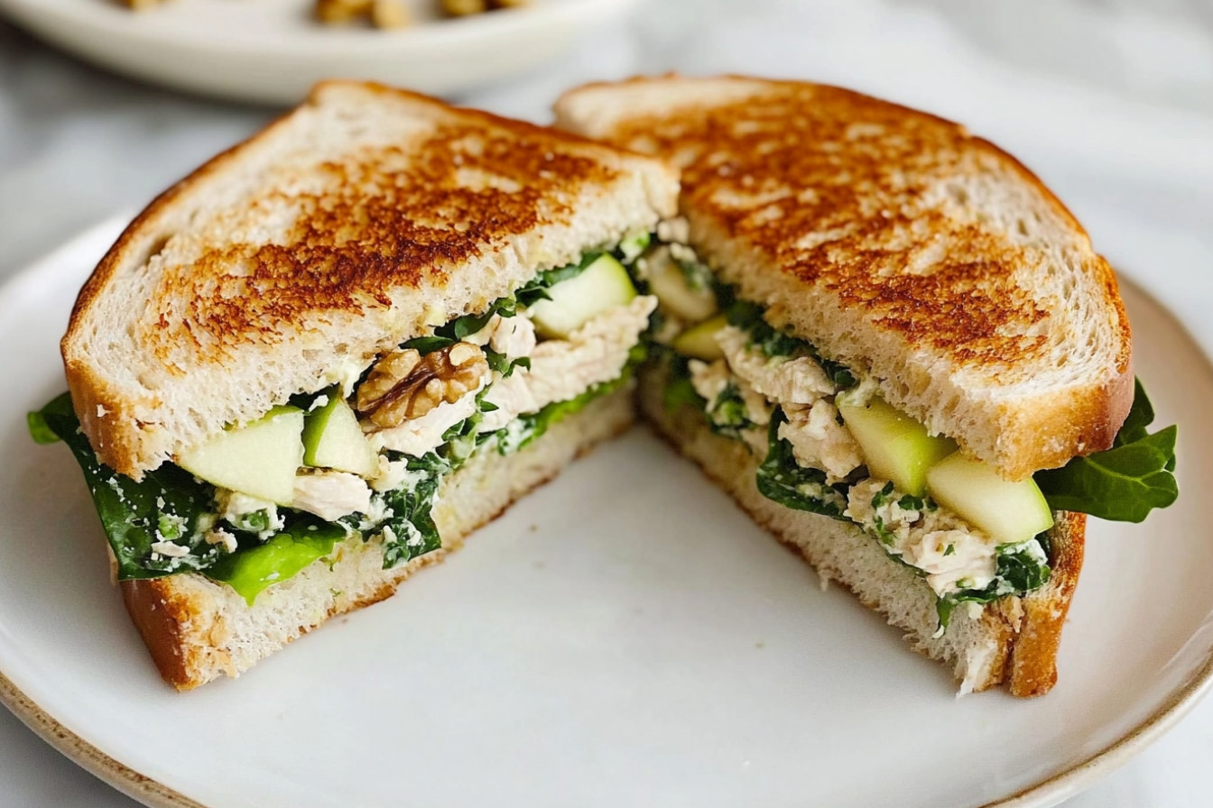 Sándwich de pollo, manzana y nueces